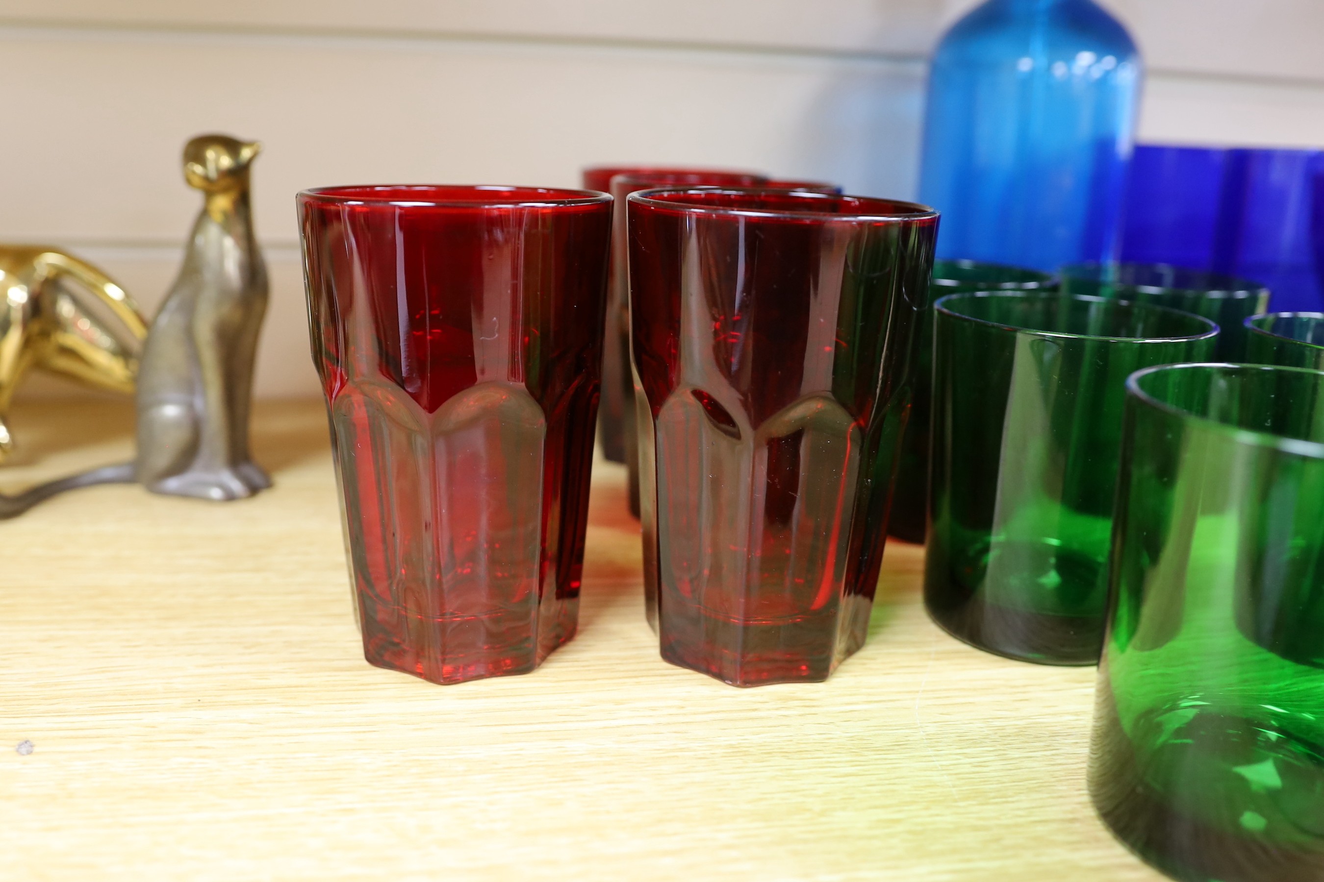 A mixed selection coloured glass wares